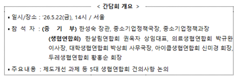 중기부, 소비자생활협동조합 현장 의견 청취